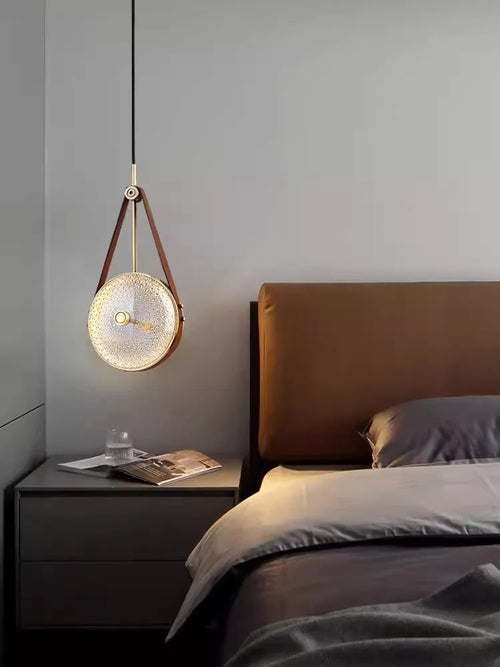 lustre en verre LED avec ceinture en cuir rétro moderne - vue 7 sur 30