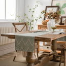 Chemin de table géométrique bohème beige à pompons