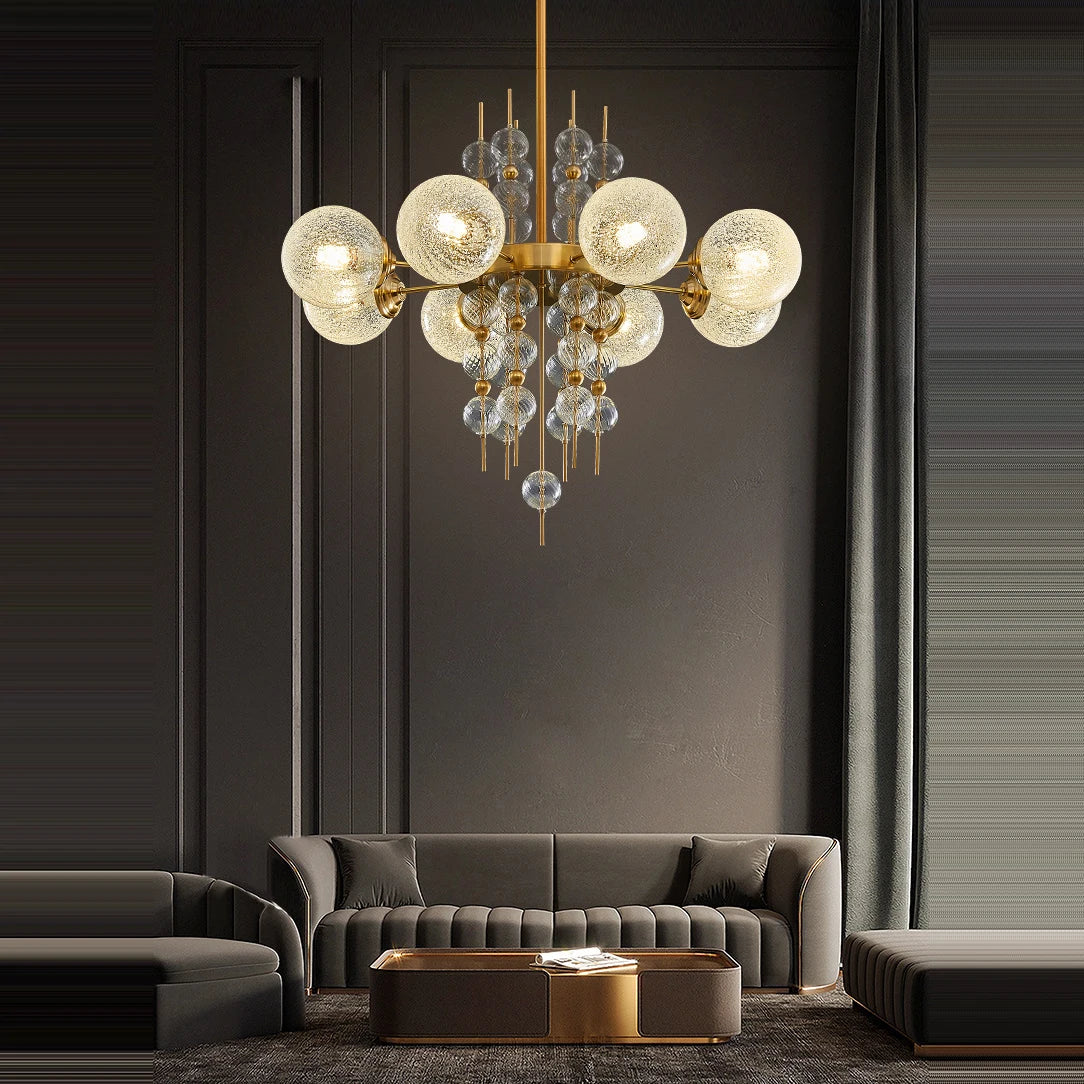 lustre à bulles classique en chrome doré tendance 2024 avec éclairage led - vue 5 sur 9