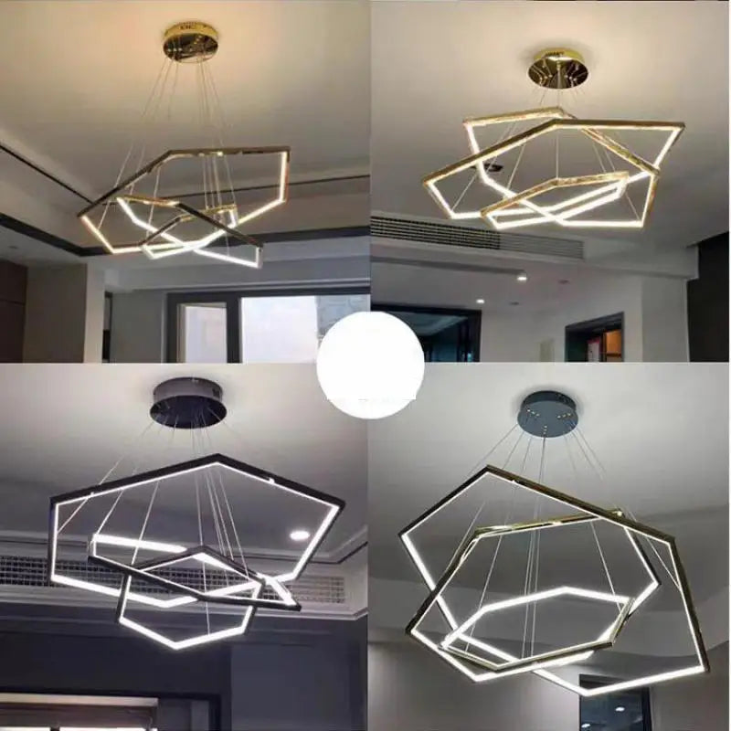 lustre hexagone led simple moderne luxe suspension - vue 7 sur 19