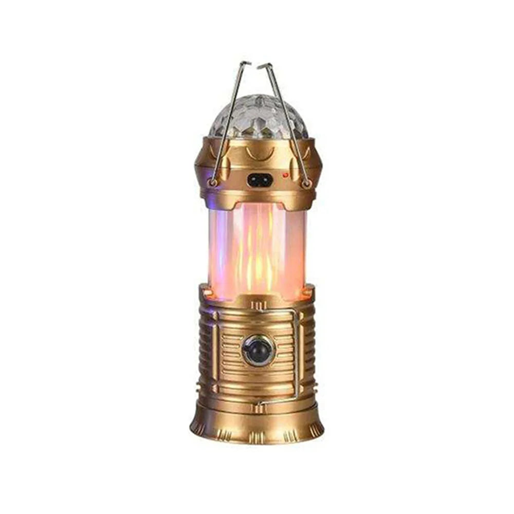 Solar Powered 4-in-1 Flame Waterproof Led Camping Lantern Light& Magic Ball Disco Lamp Flashlight for Tent,Party - vue 8 sur 9