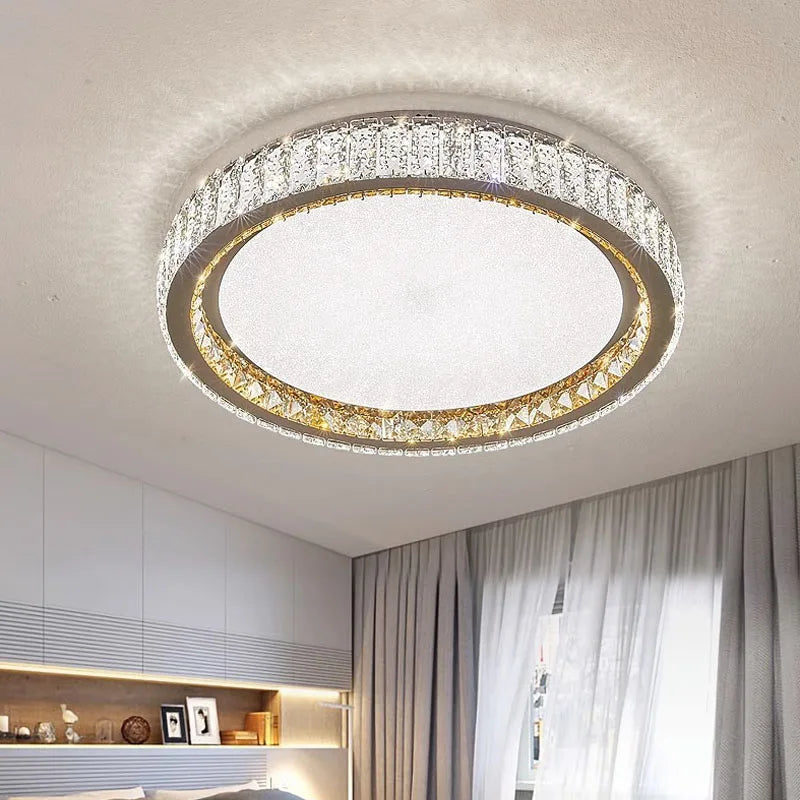 Plafonnier anneau lumineux en or avec cristaux luxueux et led réglable