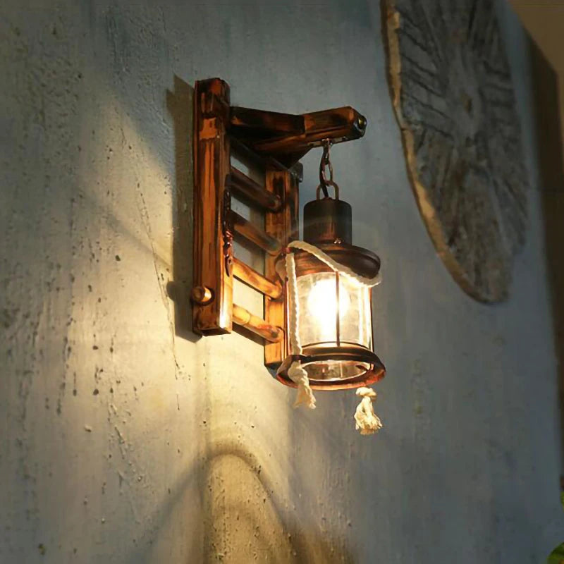 lampe rétro japonaise en bambou et corde de chanvre led - vue 4 sur 7
