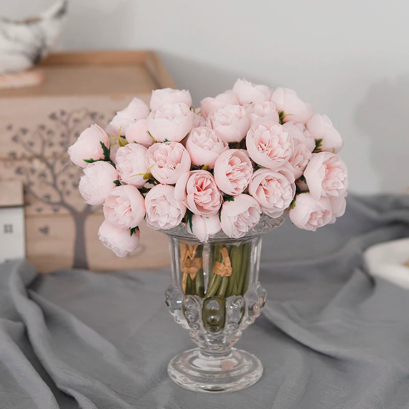bouquet de 27 roses et pivoines artificielles en soie décoratives - vue 3 sur 12