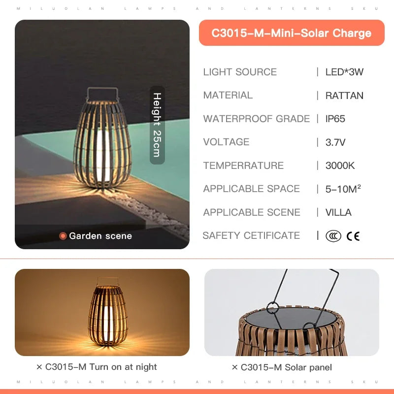 Outdoor Home Garden Solar lights, Rattan IP65 Waterproof Street Lamp Villa Courtyard Landscape Lawn Light For Garden Patio Fence - vue 9 sur 13