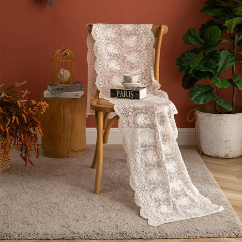 Chemin de table dentelle florale beige style bohème - vue 8 sur 7
