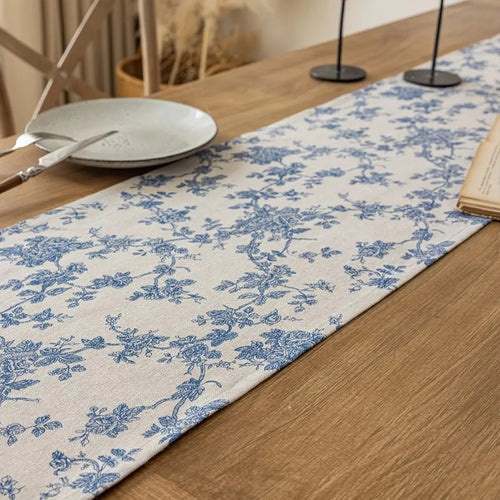 Chemin de table motif porcelaine florale style asiatique - vue 4 sur 6