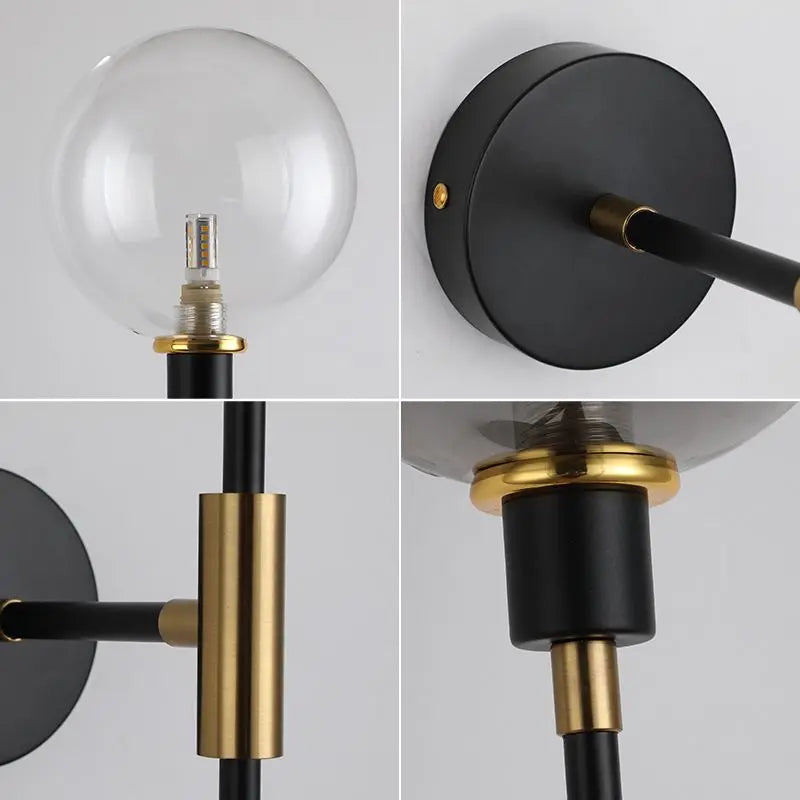 applique murale led moderne en fer avec boule de verre décorative