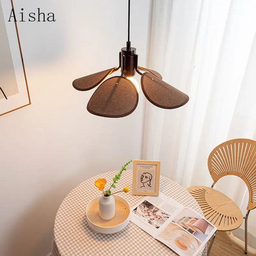 lustre vintage en tissu tissé style japonais pour éclairage artistique - vue 2 sur 8