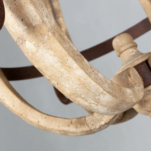 lustre rustique en bois vintage à 6 lumières design français - vue 3 sur 7