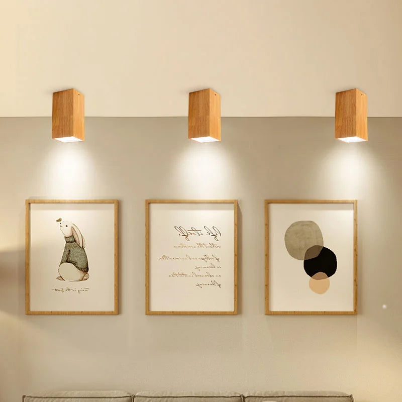 plafonnier led moderne carré en bois nordique downlight - vue 3 sur 12