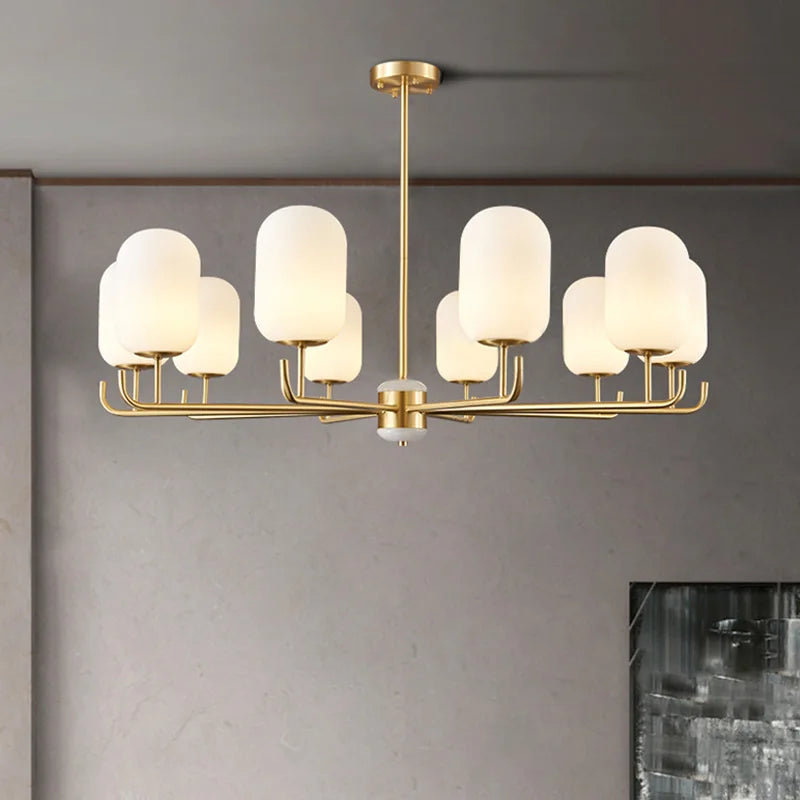 Lustres LED en cuivre complet poste lumineux moderne luxe Foyer chambre étude verre suspension lampe salle à manger hôtel luminaires