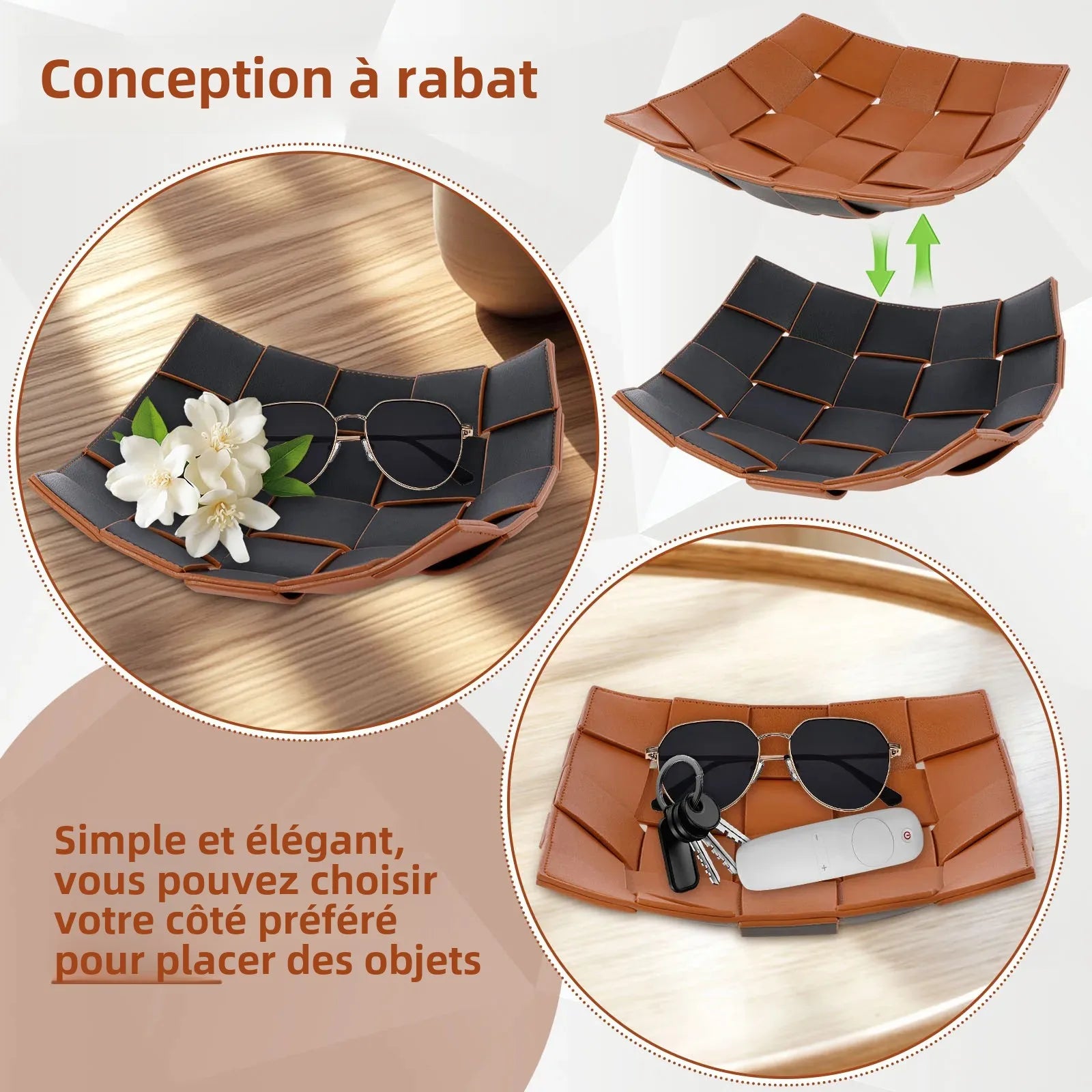 plateau de rangement en cuir pour clés et objets divers - vue 3 sur 10