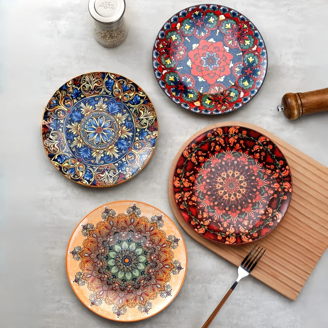 Assiette céramique bohême plate style western cuisine - vue 5 sur 7