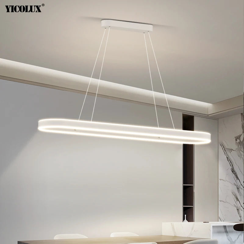 lustre Simple blanc Long moderne LED salon salle à manger chambre Hall décor appareil ménager éclairage intérieur