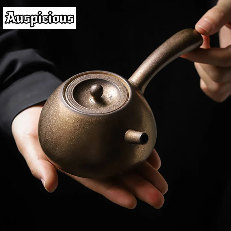 Théière japonaise céramique glaçure rustique poignée latérale 220ml