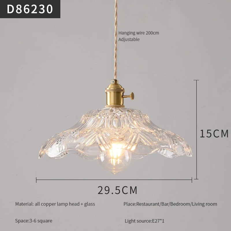 suspension moderne en laiton avec abat-jour rustique en verre de noyer - vue 24 sur 30