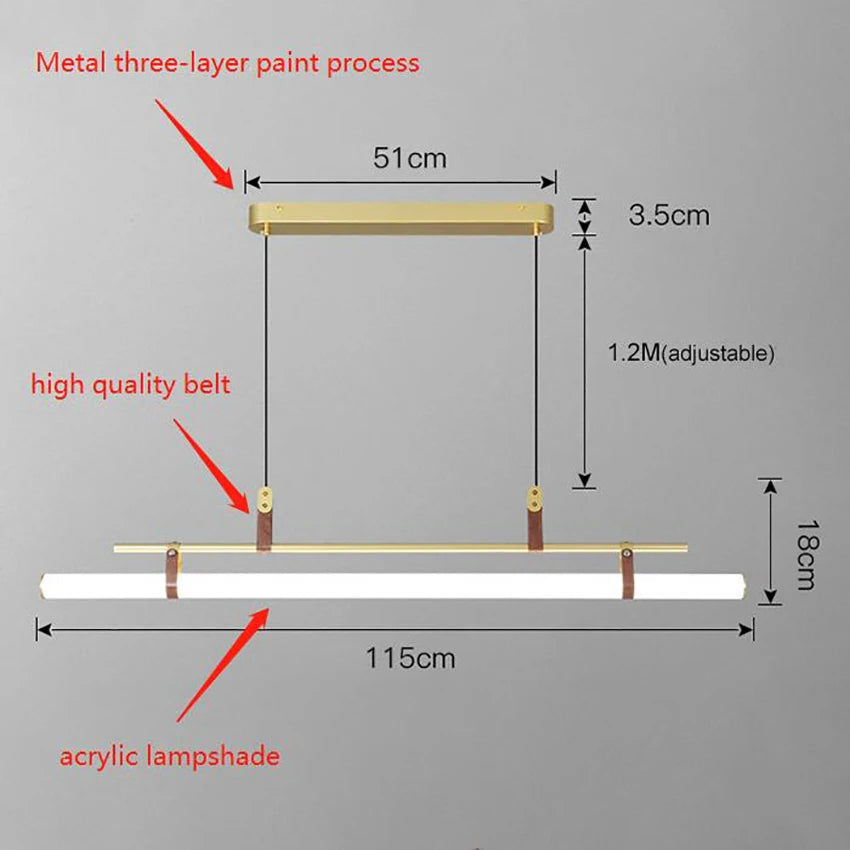 Lustre minimaliste bande led style tube lustre luminaire - vue 5 sur 10