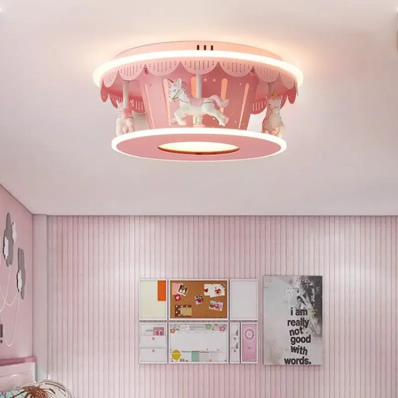 lampe de plafond led carrousel créative pour filles