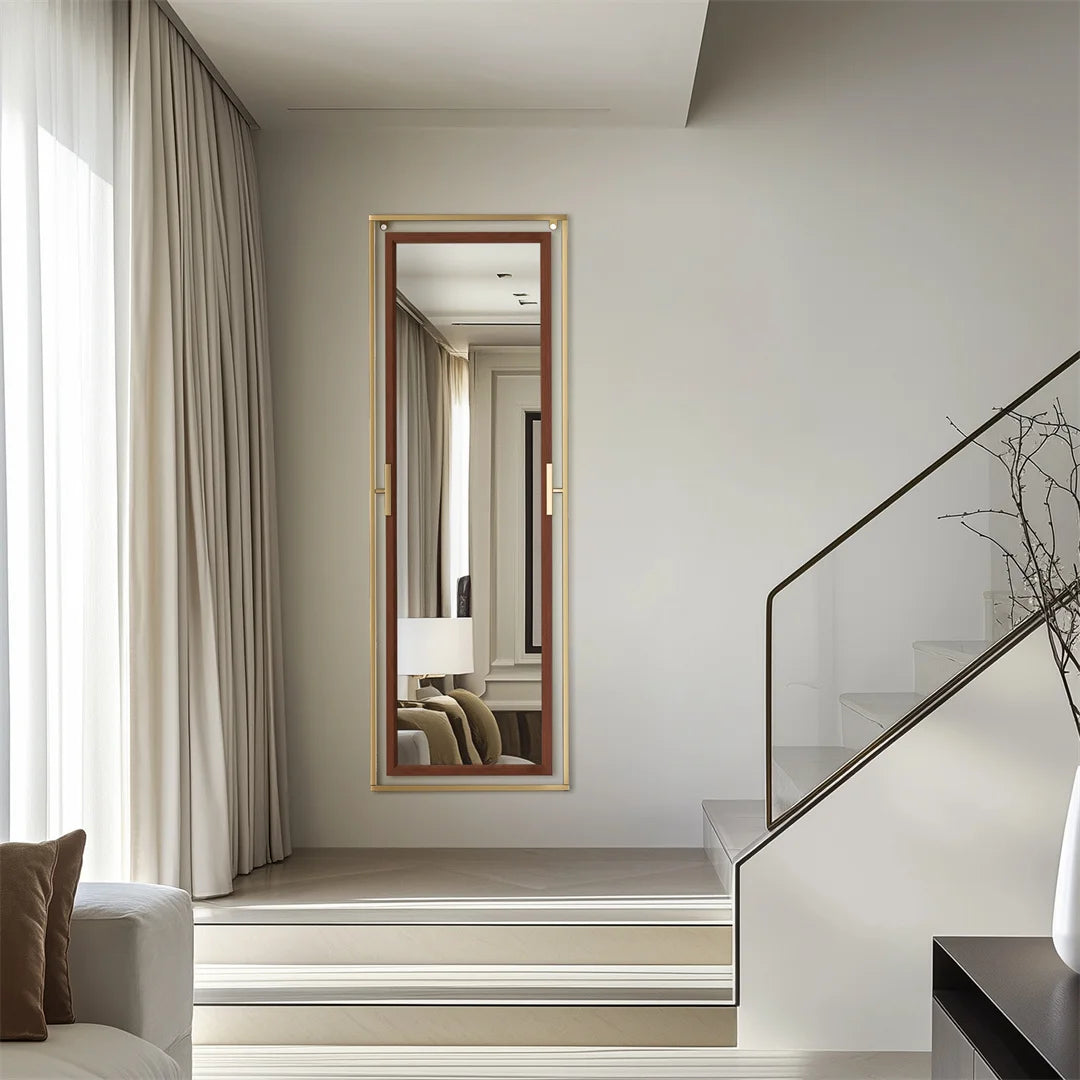 miroir sur pied décoratif avec cadre en métal doré - vue 4 sur 7
