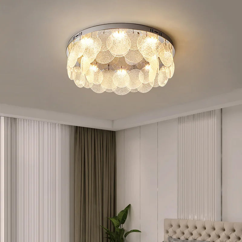 Plafonnier Led rond en verre et cristal