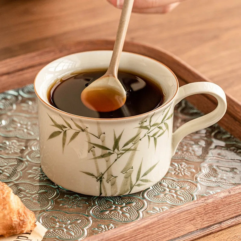 Mug en porcelaine style chinois fleuri avec cuillère - vue 4 sur 7