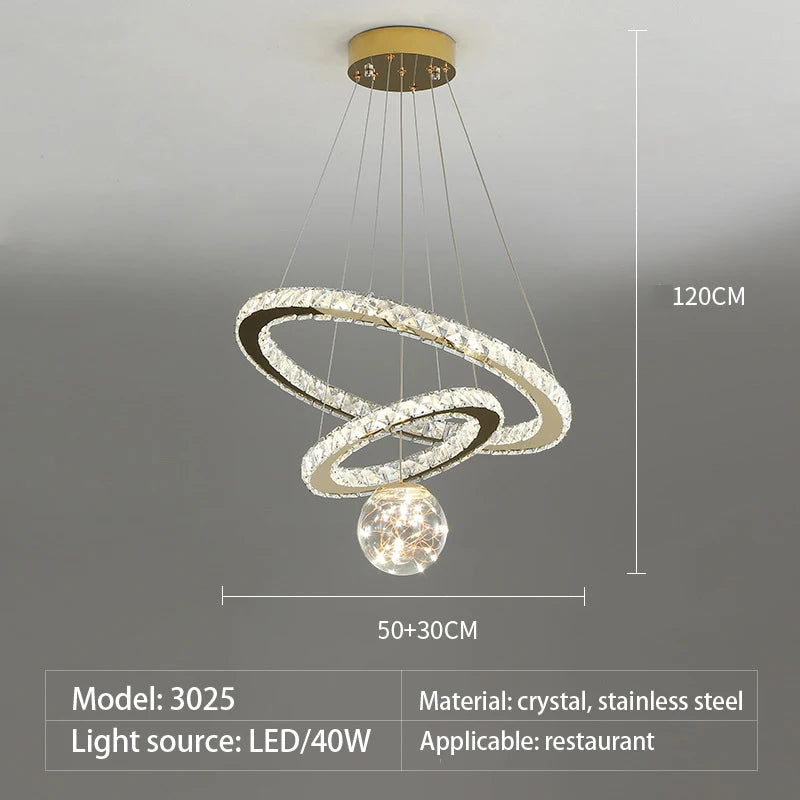 lustre led moderne en cristal doré anneau étoile boule de verre - vue 8 sur 13