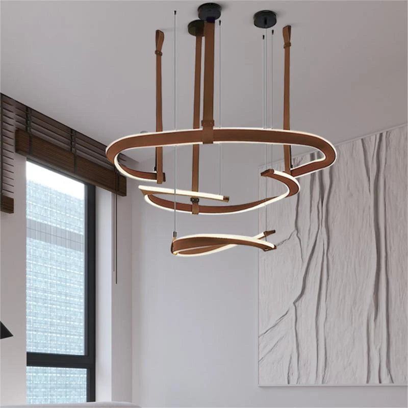 Modern leather Led chandelier dimmable dining room, living room, bedroom, hall chandelier, home decoration lighting fixture - vue 2 sur 10