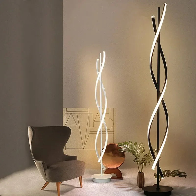 Lampadaire LED moderne en spirale en aluminium pour canapé à côté de la chambre à coucher salon décoration intérieure verticale salle d'étude chevet maison lumière