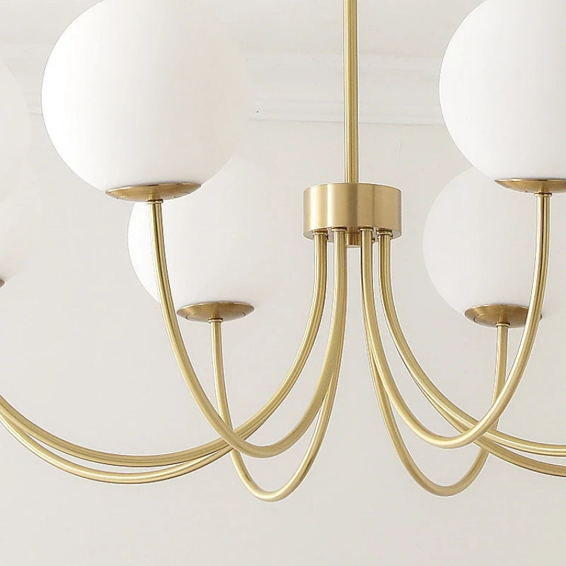 lustre moderne en verre avec luminaire suspendu et structure métallique - vue 6 sur 11