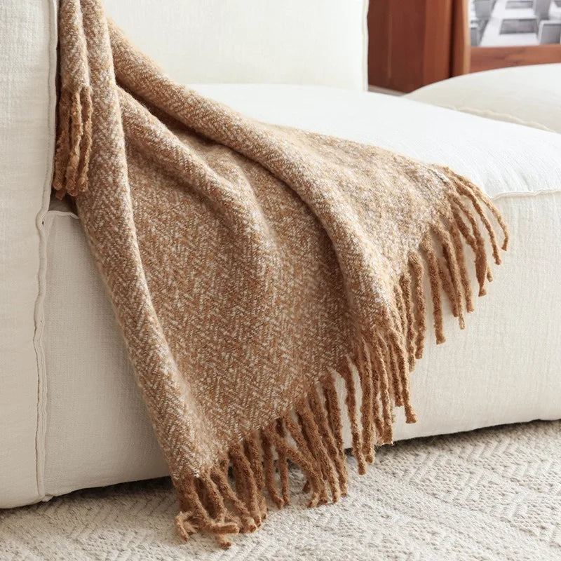 plaid tricot style americain couverture châle salon lit - vue 2 sur 6