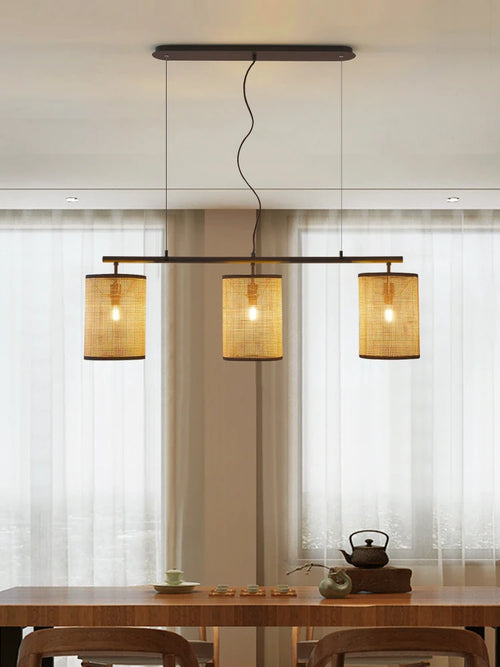lustre rétro en rotin créatif pour éclairage intérieur - vue 3 sur 7