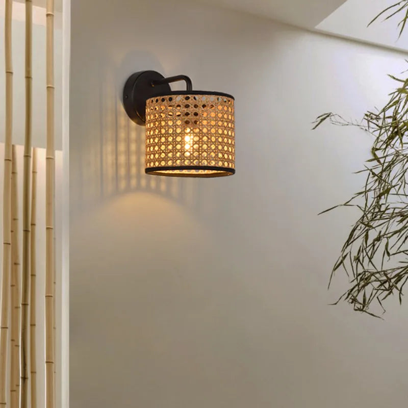 applique murale tissée japonaise en rotin pour ambiance zen - vue 4 sur 7