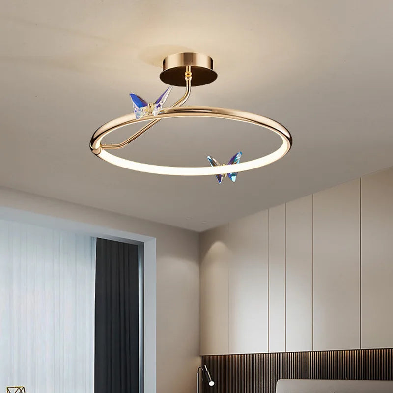 anneau d'or led lampe suspendue papillon pour hôtel boutique bureau