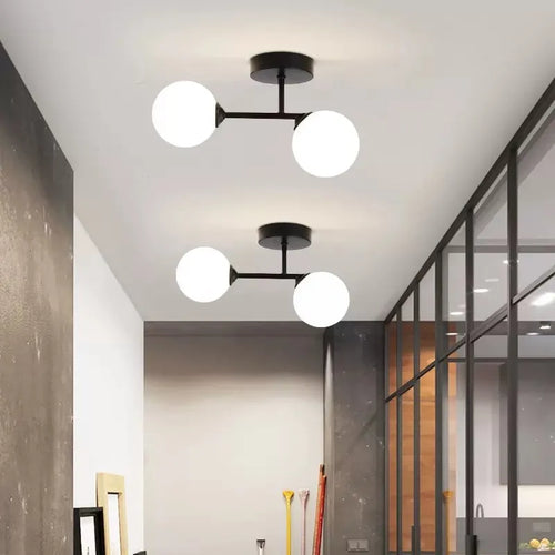 Plafonnier en verre moderne minimaliste noir or 1/2 têtes éclairage intérieur pour couloir allée balcon entrée vestiaire luminaires - vue 5 sur 14