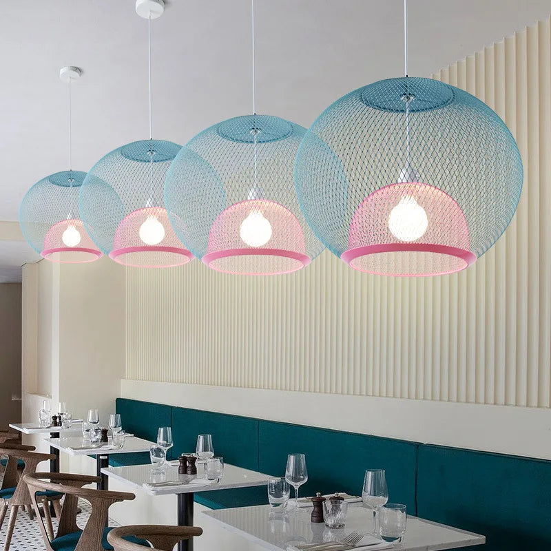 Metal Grid Pendant Lamp Nordic Designer Ceiling Chandelier Suspension Hanging Light Fixture with E27 Changeable Bulb - vue 3 sur 12