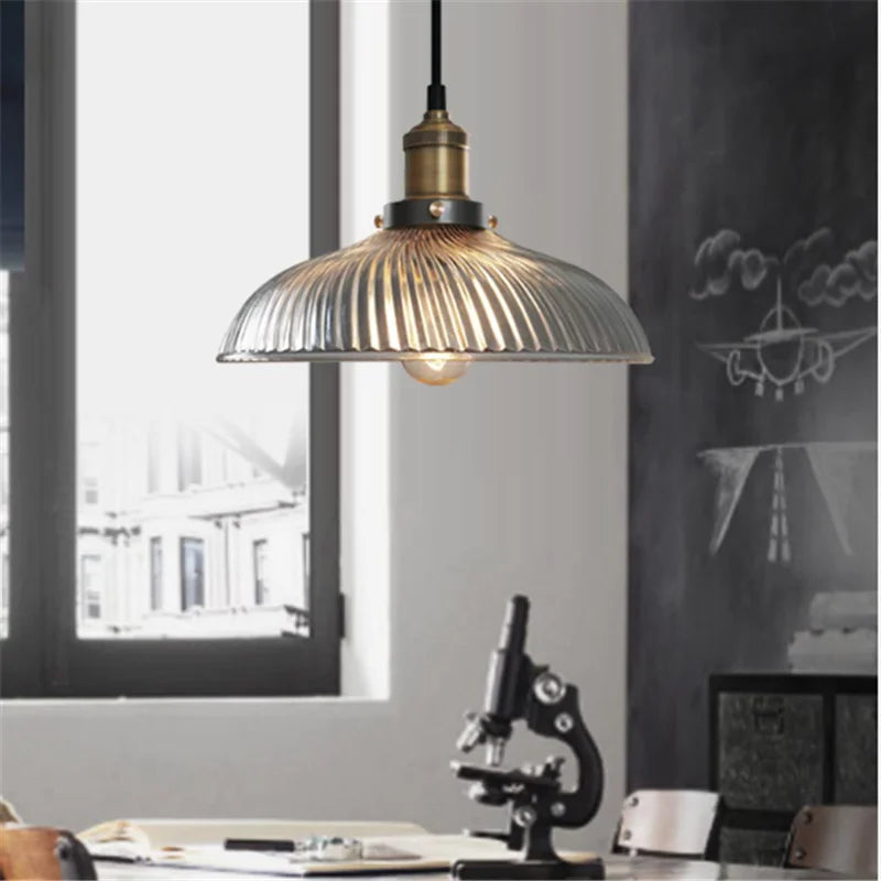 Rétro LED lustre en verre américain suspension lampe cuivre suspension en laiton créatif minimaliste Edison lampe chambre décoration