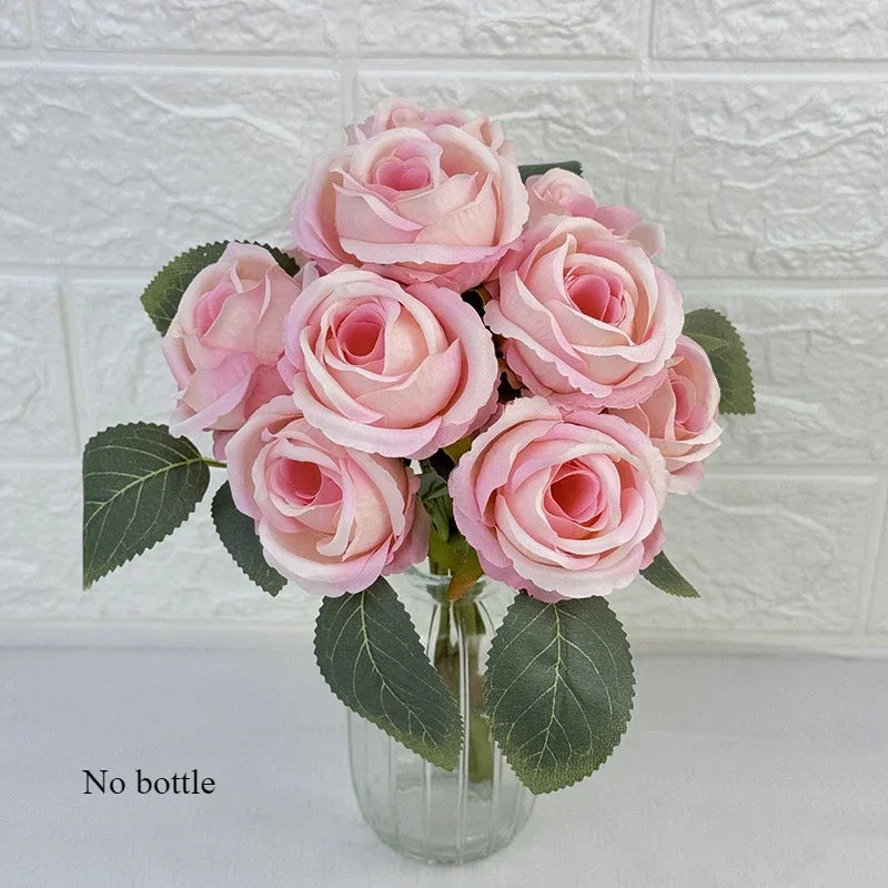 bouquet de 10 roses artificielles en soie décoratives pour événements