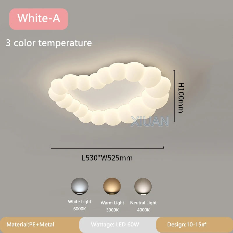 Nordic Cloud Ceiling Lamps Bedroom Ceiling Light Pink White Bubble Design Children's Room Chandelier Lights for Princess Room - vue 9 sur 12
