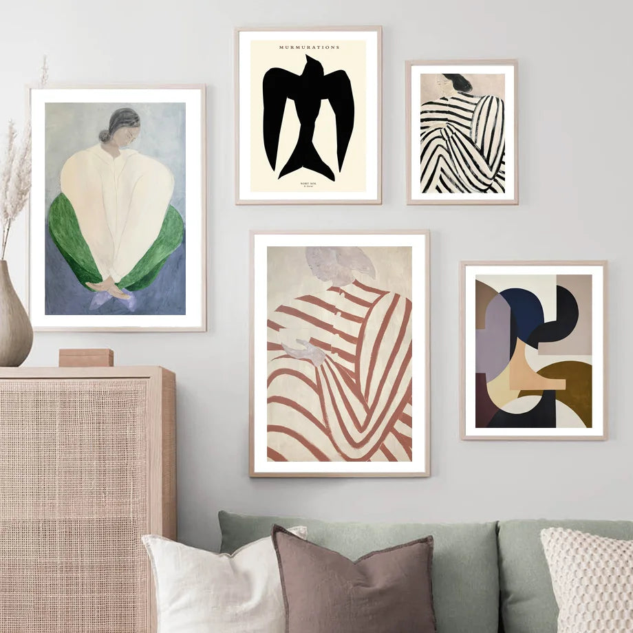 pyjama rayé femme géométrie feuille art mural rétro moderne - vue 3 sur 7