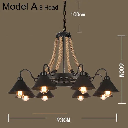Vintage Hemp Rope Pendant Lamps Iron Lampshade Retro Coffee House Bar Indoor Lightings E27 Industrial Style Chain Pendant Light - vue 9 sur 12