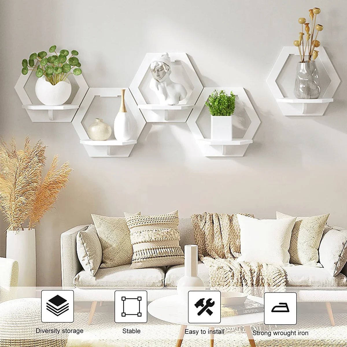 lot de 3 ou 6 étagères hexagonales pour fleurs décoration artisanale