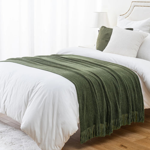 Plaid maille chenille a pompons motif carreaux decor - vue 6 sur 6