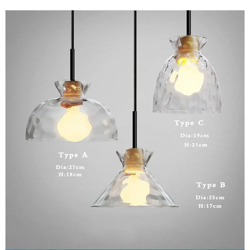 Lamp Mini Pendant Lighting With Handblown Clear Hammered Glass Shade, Adjustable Cord Ceiling Light Fixture For Kitchen Island - vue 3 sur 9