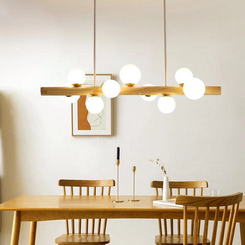 lustre en bois éclairage suspendu style moderne minimaliste - vue 3 sur 13