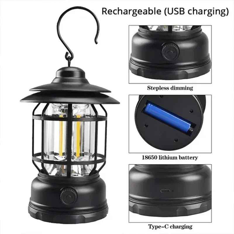lot de 2 lanternes de camping usb rechargeables étanches pour randonnée et pêche - vue 8 sur 8