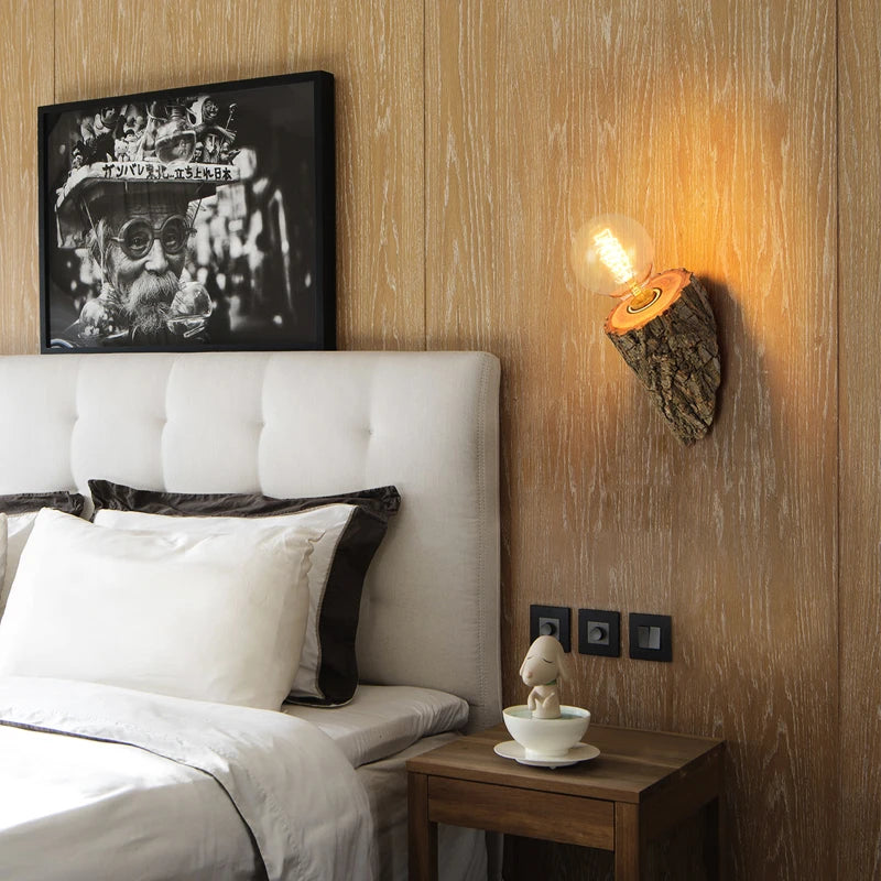 applique murale led en bois massif design nordique pour hôtel ou restaurant