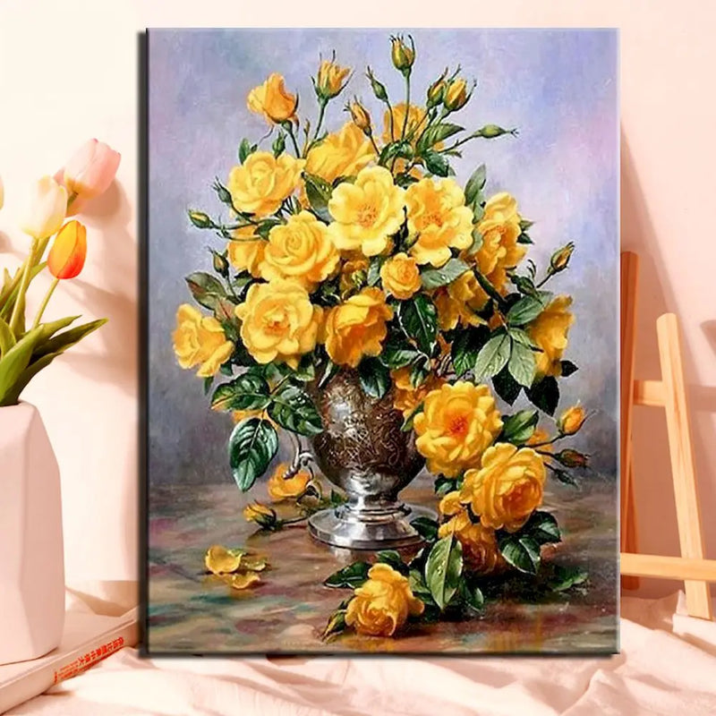kit de peinture par numéro fleur à colorier sur toile pour adultes