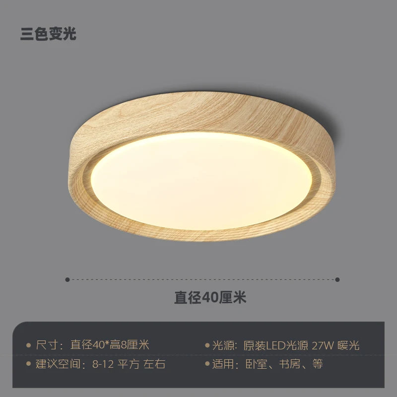 plafonnier led design nordique en bois et fer décoratif - vue 8 sur 11