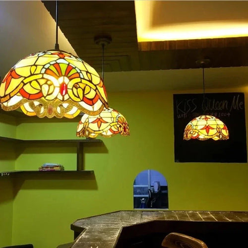 suspension tiffany en verre fait main style nordique paon - vue 3 sur 10